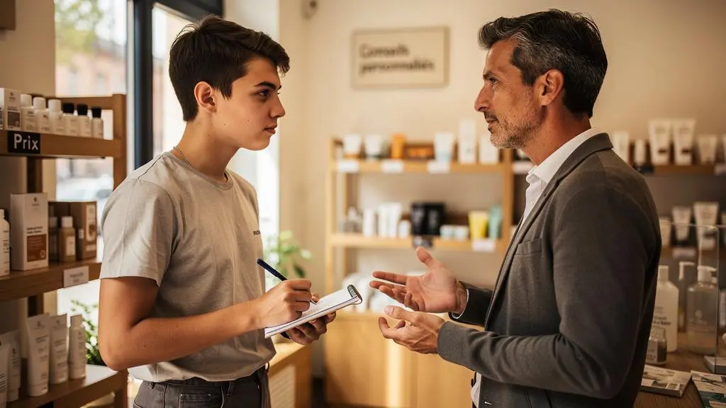 Young sales professional listening to customer needs during a consultation in a retail shop